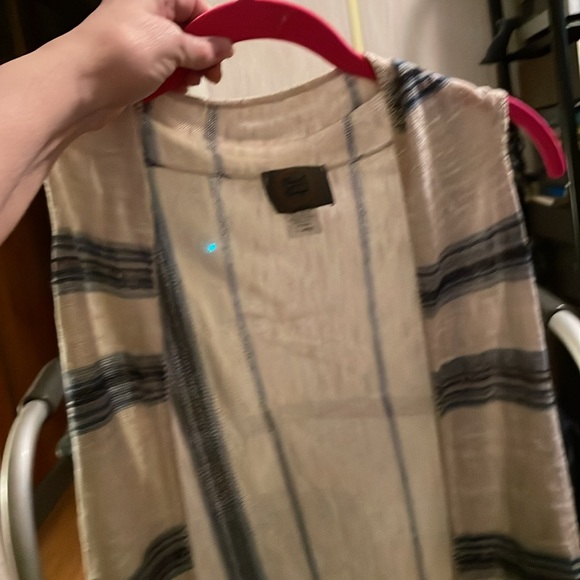 WOMANS SWEET & SINFUL SIZE XL SLEEVELESS CARDIGAN WITH FRAYS BLUE AND TAN - Picture 5 of 6